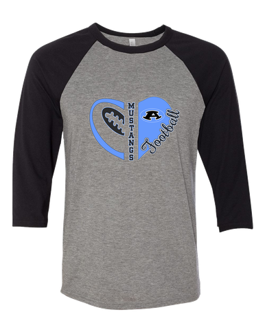 Aldine Mustangs Heart Football Women's Baseball T-Shirt