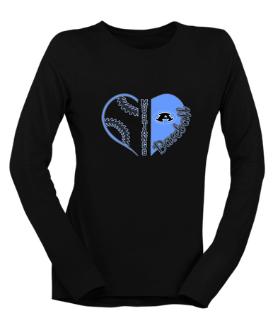 Aldine Mustangs Heart Baseball Women's LS T-Shirt
