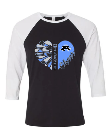 Aldine Mustangs Heart Cheer Women's Baseball T-Shirt