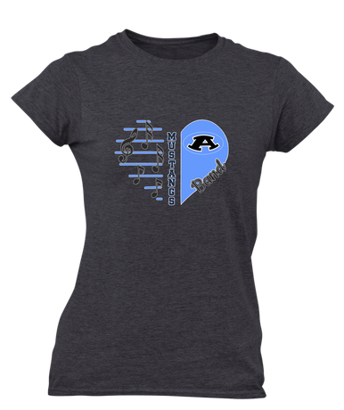 Aldine Mustangs Heart Band Women's SS T-Shirt