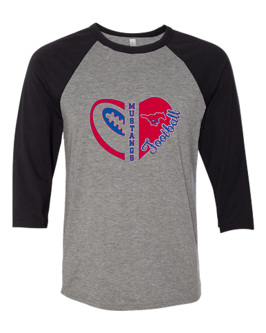 Grapevine Mustangs Heart Football Women's Baseball T-Shirt