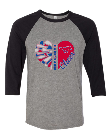 Grapevine Mustangs Heart Cheer Women's Baseball T-Shirt