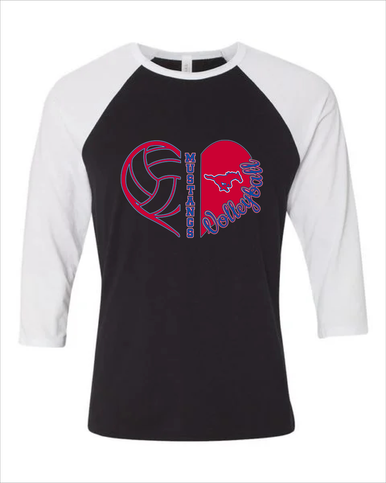Pearce Mustangs Heart Volleyball Women's Baseball T-Shirt