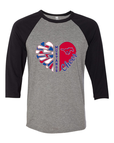 Pearce Mustangs Heart Cheer Women's Baseball T-Shirt