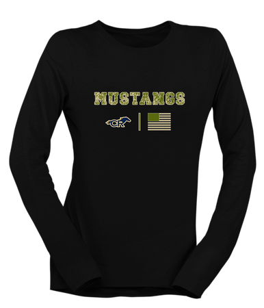 Cypress Ranch Mustangs Camo Flag Women's LS T-Shirt