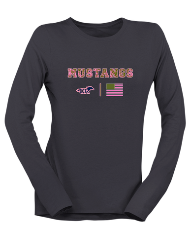 Cypress Ranch Mustangs Pink Camo Flag Women's LS T-Shirt