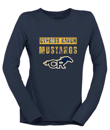 Cypress Ranch Mustangs Mascot #9 Women's LS T-Shirt