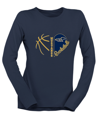 Cypress Ranch Mustangs Heart Basketball Women's LS T-Shirt