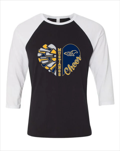 Cypress Ranch Mustangs Heart Cheer Women's Baseball T-Shirt