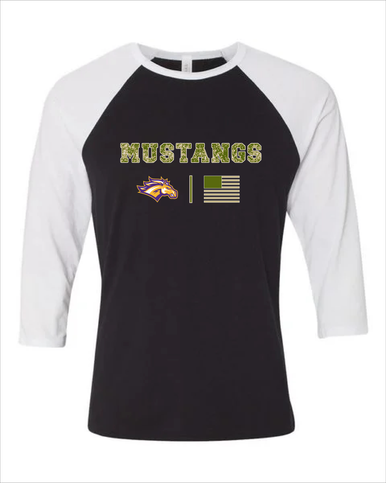 Rolling Meadows Mustangs Camo Flag Women's Baseball T-Shirt