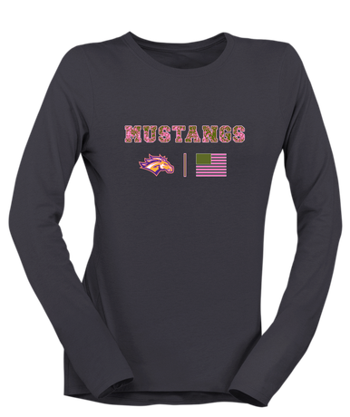 Rolling Meadows Mustangs Pink Camo Flag Women's LS T-Shirt