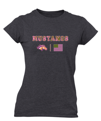 Rolling Meadows Mustangs Pink Camo Flag Women's SS T-Shirt