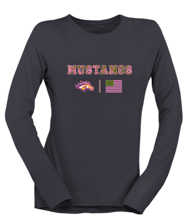 Rolling Meadows Mustangs Pink Camo Flag Women's Premium LS T-Shirt