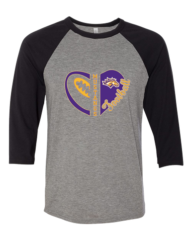 Rolling Meadows Mustangs Heart Football Women's Baseball T-Shirt