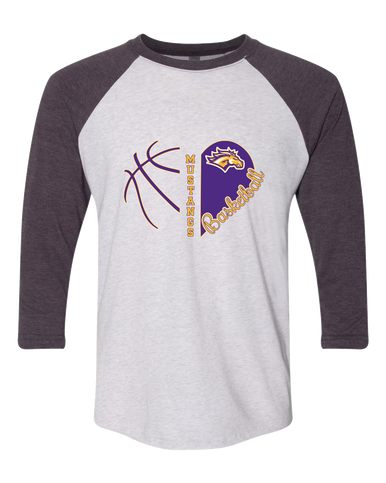 Rolling Meadows Mustangs Heart Basketball Women's Baseball T-Shirt
