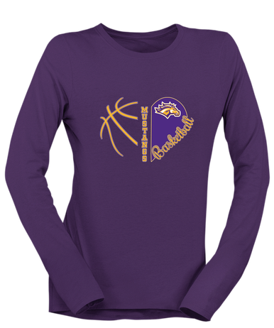 Rolling Meadows Mustangs Heart Basketball Women's LS T-Shirt