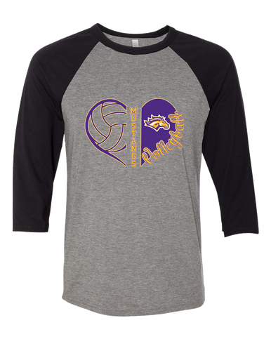 Rolling Meadows Mustangs Heart Volleyball Women's Baseball T-Shirt