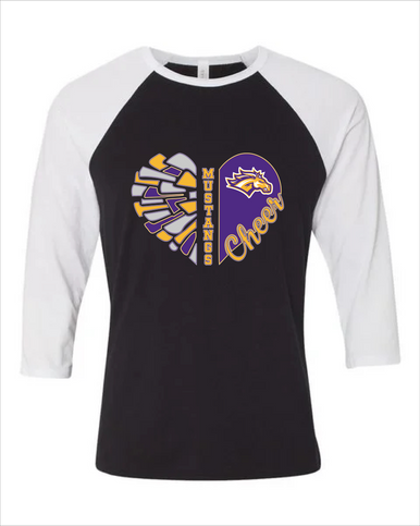 Rolling Meadows Mustangs Heart Cheer Women's Baseball T-Shirt