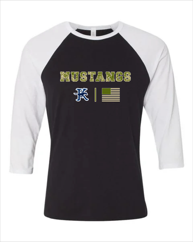 Kingwood Mustangs Camo Flag Women's Baseball T-Shirt