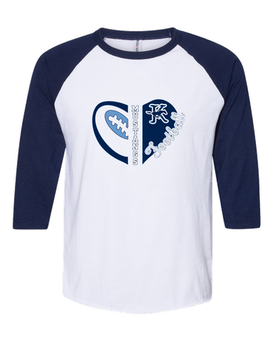Kingwood Mustangs Heart Football Women's Baseball T-Shirt