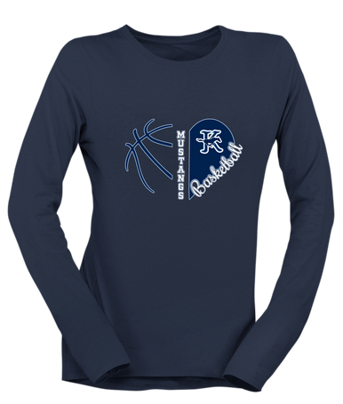 Kingwood Mustangs Heart Basketball Women's LS T-Shirt