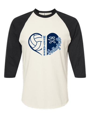 Kingwood Mustangs Heart Volleyball Women's Baseball T-Shirt