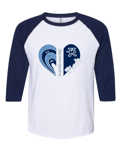 Kingwood Mustangs Heart Track Women's Baseball T-Shirt