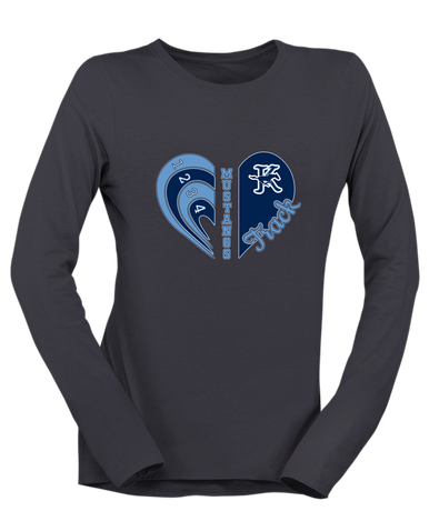 Kingwood Mustangs Heart Track Women's LS T-Shirt