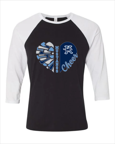 Kingwood Mustangs Heart Cheer Women's Baseball T-Shirt