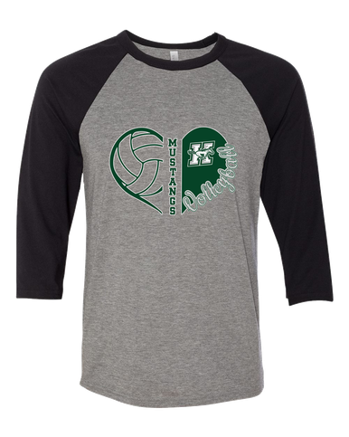 Richard King Mustangs Heart Volleyball Women's Baseball T-Shirt