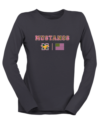 JW Nixon Mustangs Pink Camo Flag Women's LS T-Shirt
