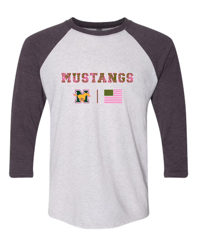 JW Nixon Mustangs Pink Camo Flag Women's Baseball T-Shirt