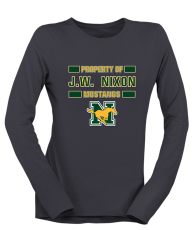 JW Nixon Mustangs Property Of Women's LS T-Shirt