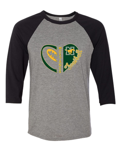 JW Nixon Mustangs Heart Football Women's Baseball T-Shirt