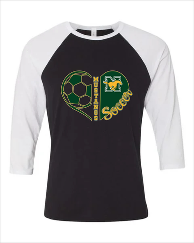 JW Nixon Mustangs Heart Soccer Women's Baseball T-Shirt