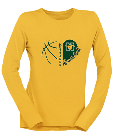 JW Nixon Mustangs Heart Basketball Women's LS T-Shirt