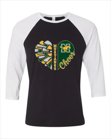 JW Nixon Mustangs Heart Cheer Women's Baseball T-Shirt