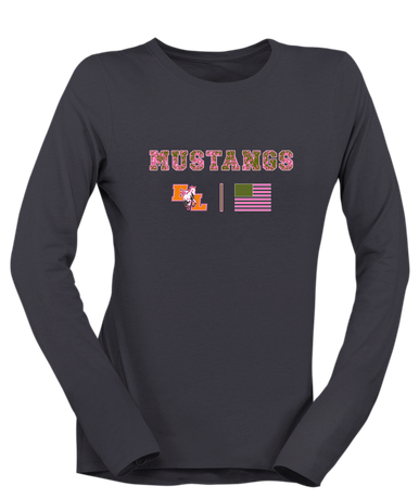 East Lincoln Mustangs Pink Camo Flag Women's LS T-Shirt