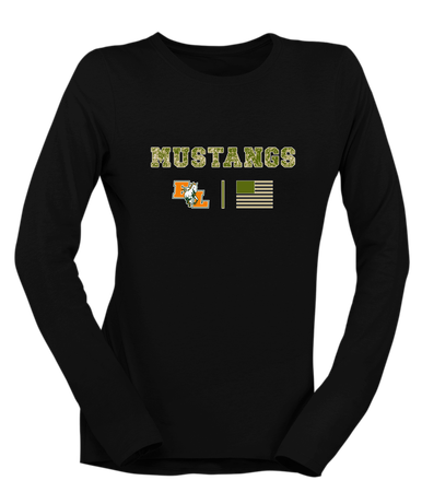 East Lincoln Mustangs Camo Flag Women's LS T-Shirt