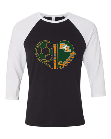 East Lincoln Mustangs Heart Soccer Women's Baseball T-Shirt
