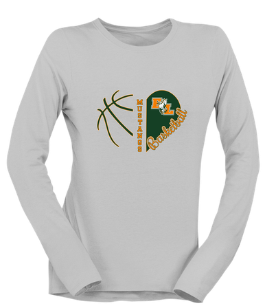 East Lincoln Mustangs Heart Basketball Women's LS T-Shirt