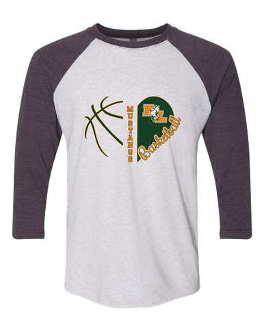 East Lincoln Mustangs Heart Basketball Women's Baseball T-Shirt