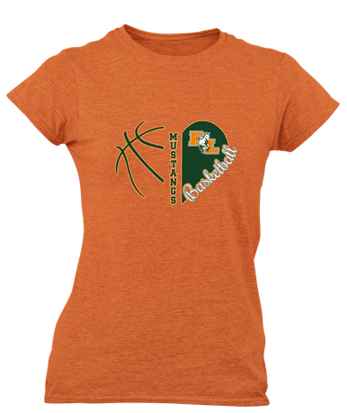 East Lincoln Mustangs Heart Basketball Women's SS T-Shirt