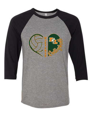 East Lincoln Mustangs Heart Volleyball Women's Baseball T-Shirt