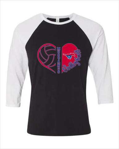 Parkland Mustangs Heart Volleyball Women's Baseball T-Shirt