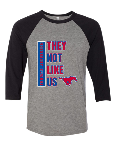 Thomas Jefferson Mustangs They Not Like Us #1 Women's Baseball T-Shirt