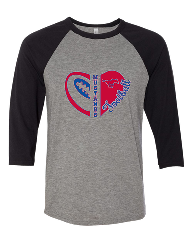 Thomas Jefferson Mustangs Heart Football Women's Baseball T-Shirt