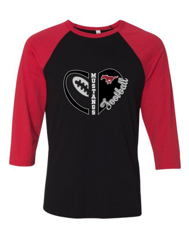 Westfield Mustangs Heart Football Women's Baseball T-Shirt