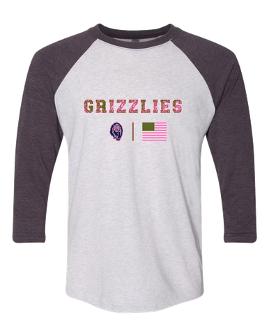 Copper Hills Grizzlies Pink Camo Flag Women's Baseball T-Shirt