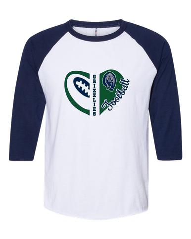 Copper Hills Grizzlies Heart Football Women's Baseball T-Shirt